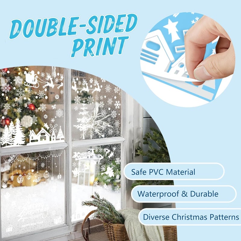 Mersper 261 PCS Christmas Window Clings Snowflake Window Stickers for Holiday Decoration on Glass for Xmas Holiday Home School Office Classroom Decor(9 Sheets) - Image 3